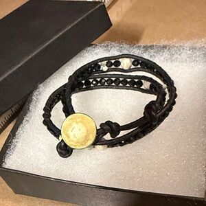 Handmade Black, White and Gold Wrap Bracelet🌟